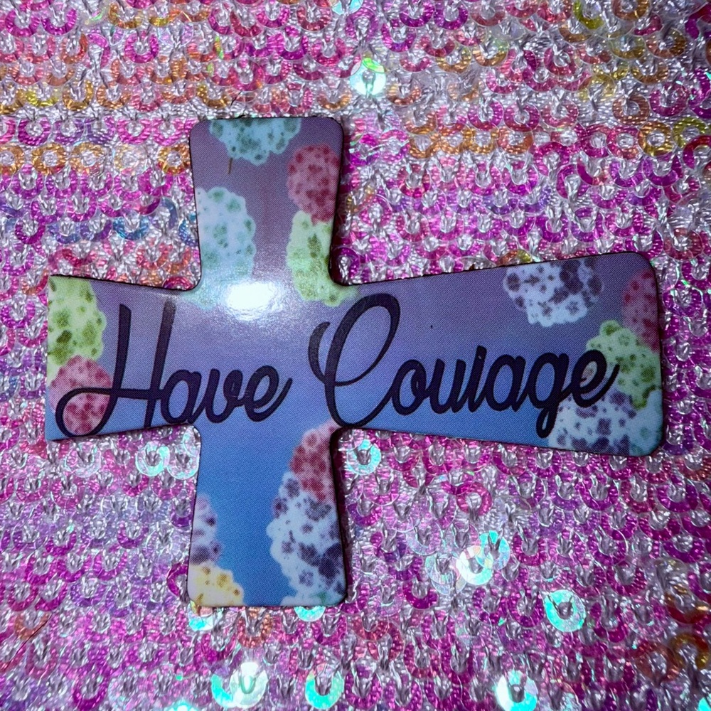 HAVE COURAGE Colorful Hydrangeas Purple/Blue Floral Cross Magnet - Picture 2 of 4